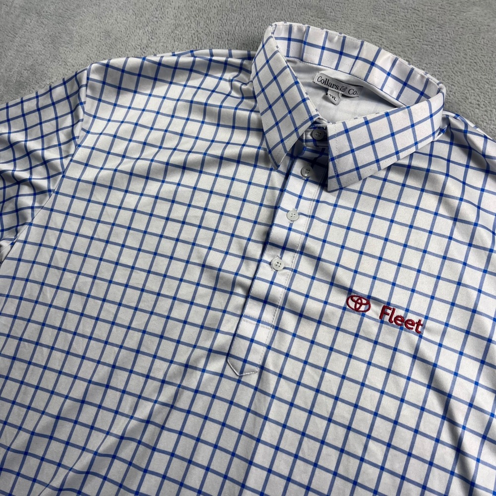 Collars & Co Mens 2XL Toyota Fleet Polo Shirt Blue White Windowpane Check XL